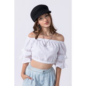 Cropped teen feminino cigana em tricoline de algodão Branco