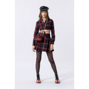 Cropped teen feminino em xadrez flanelado Vermelho