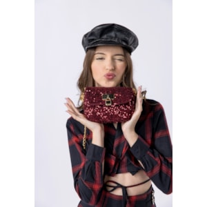 Cropped teen feminino em xadrez flanelado Vermelho