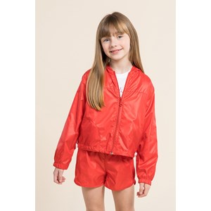 Jaqueta infantil feminina de nylon com capuz Vermelho