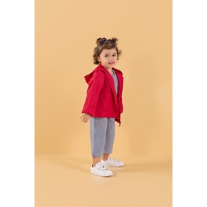 Jaqueta infantil feminina em nylon com cintura franzida capuz e zíper Vermelho