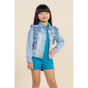 Jaqueta infantil feminino jeans com babado Azul Jeans