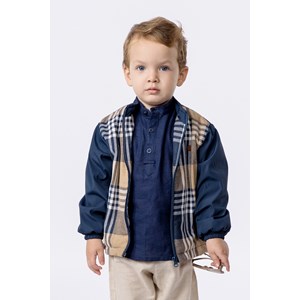 Jaqueta infantil masculina acolchoada de nylon com frente jacquard Marinho