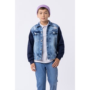 Jaqueta infantil masculina de jeans e moletom Delavê