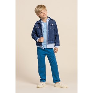 Jaqueta infantil masculina jeans com botões de metal Azul Jeans