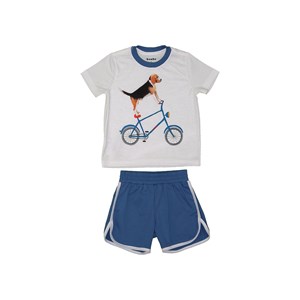 Pijama curto infantil masculino beagle de bicicleta AZUL JEANS
