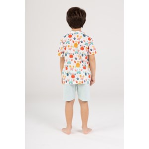 Pijama Infantil Masculino T-Shirt Estampada E Bermuda Listrada OFF WHITE