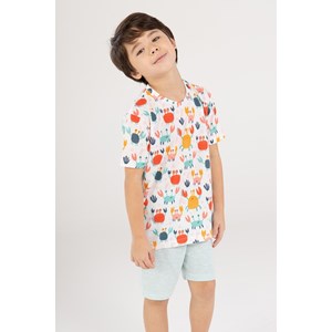Pijama Infantil Masculino T-Shirt Estampada E Bermuda Listrada OFF WHITE