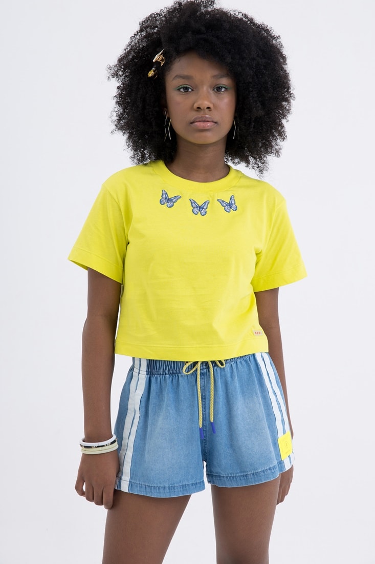 Shorts jeans 2024 amarelo feminino