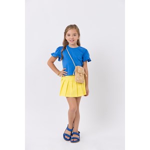 Short-saia infantil com pregas em sarja Amarelo Médio