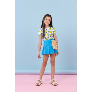 Short-saia infantil com pregas em sarja Azul Bic