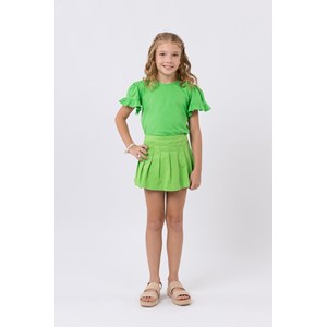 Short-saia infantil com pregas em sarja Verde Médio