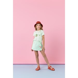 Short-saia infantil em sarja tinturada Verde Esmeralda