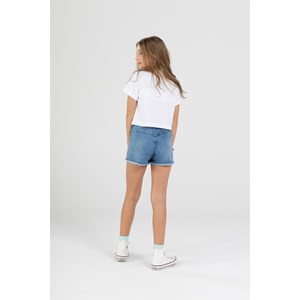 Short-Saia Jeans Com Estampa Frontal E Cadarço Feminina Teen AZUL JEANS