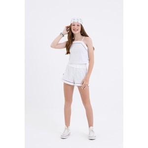 Short  teen Feminina em laise com tricoline Branco