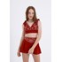 Short teen Feminino cintura alta em sarja leve com bordado Vermelho Tamanho 10