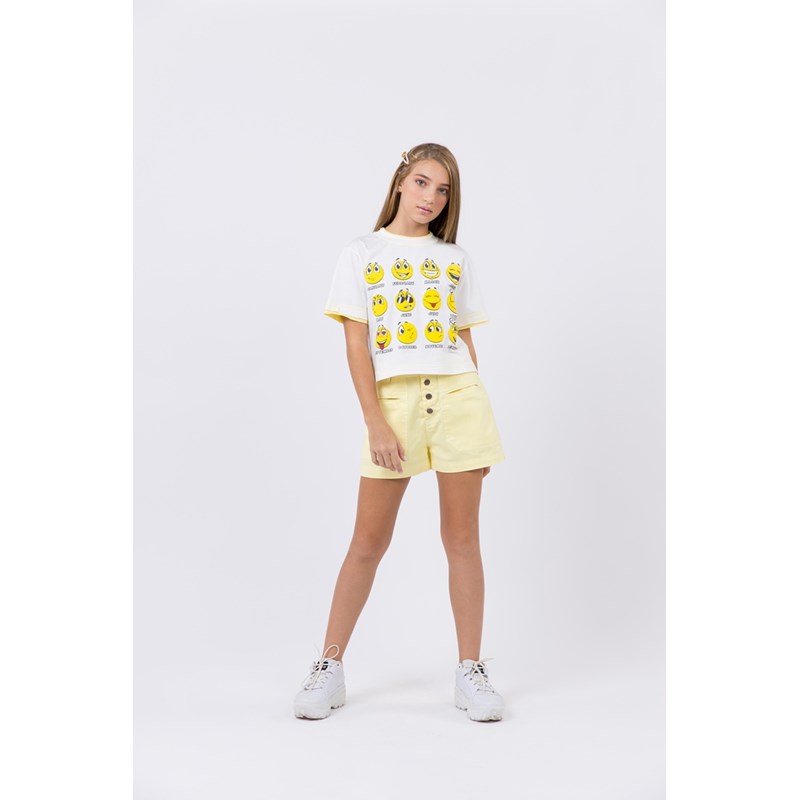 Short teen Feminino color cintura alta sarja Amarelo Médio