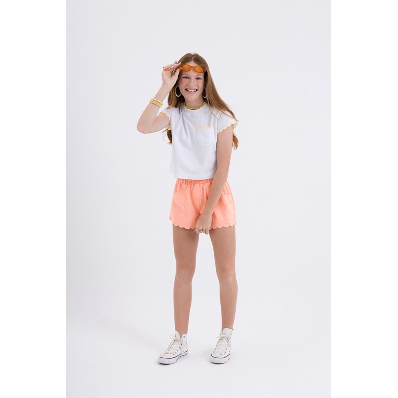 Short  teen Feminino sarja 100%algodão com bordado na barra cós e bolso Laranja