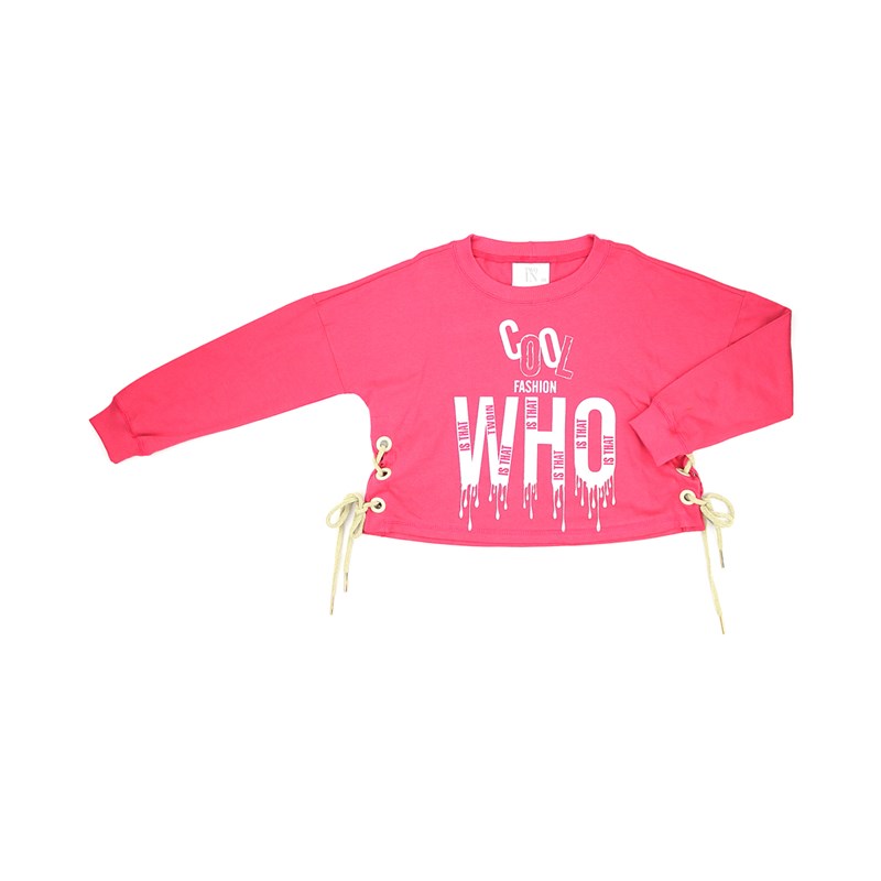 T-Shirt Feminino Infantil / Teen Em Meia Malha Penteada /Estampa E Ilhos C/Cadarço Nas Laterais - Tw Pink