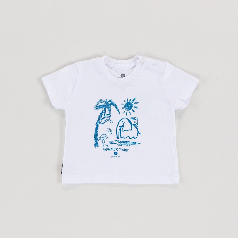 T-Shirt Infantil Baby Masculina 'Animais' Efeito Giz De Cera Branco