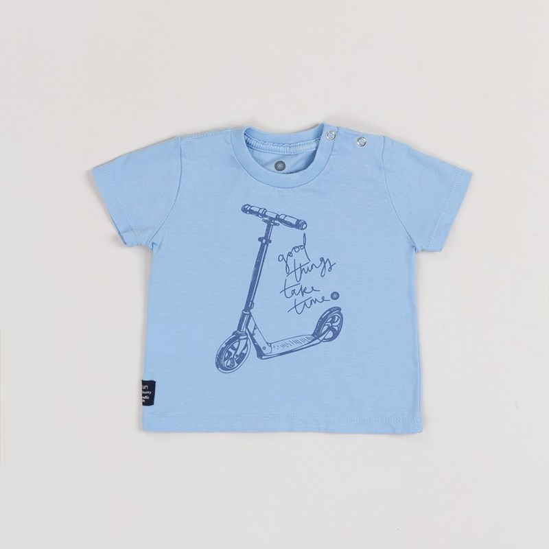 T-Shirt Infantil Baby Masculina Estampa 'PATINETE' Azul Claro