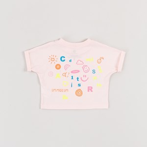 T-Shirt Infantil Feminina Estampa Frente E Costas Rosa Claro