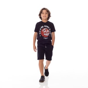T-Shirt Infantil / Kids Em Meia Malha Penteada Com Estampa Frontal - Um Mais Um Preto