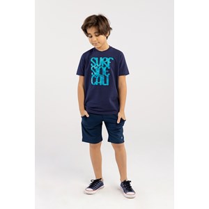 T-Shirt Infantil Masculina Com Aplique Termocolante Marinho