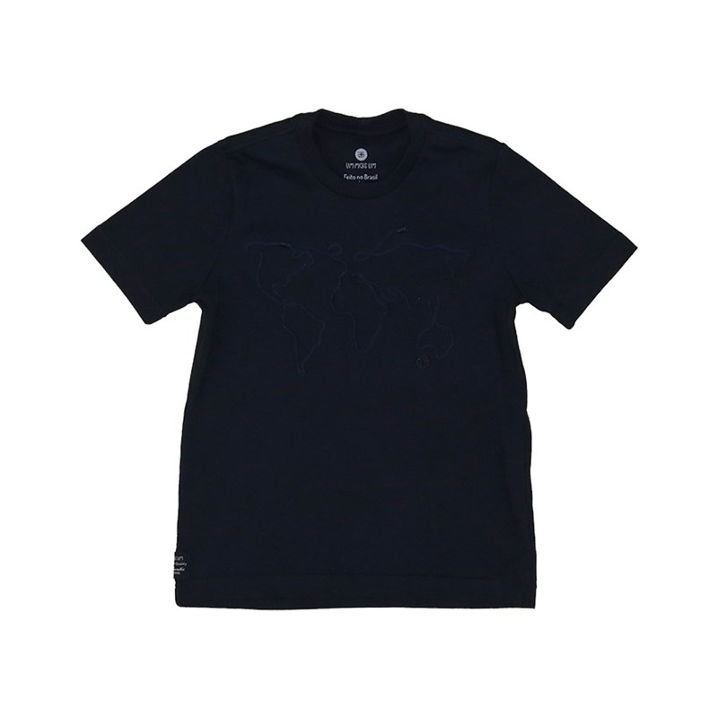 T- shirt infantil masculina em malha com estampa minimalista do mapa-múndi manga curta Marinho