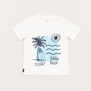 T-Shirt Infantil Masculina Estampa Holliday Beach OFF WHITE