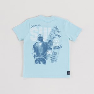 T-Shirt Infantil Masculina Estampa Nas Costas Azul Claro