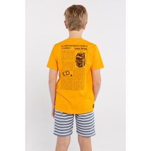 T-Shirt Infantil Masculina Estampa Nas Costas "Soda Drink" LARANJA