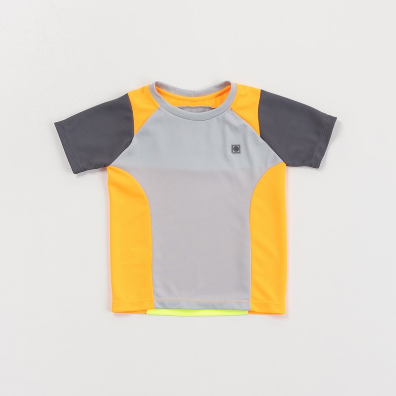 T-Shirt Infantil Masculina Malha Dry Recortes Cores LARANJA NEON FLUOR