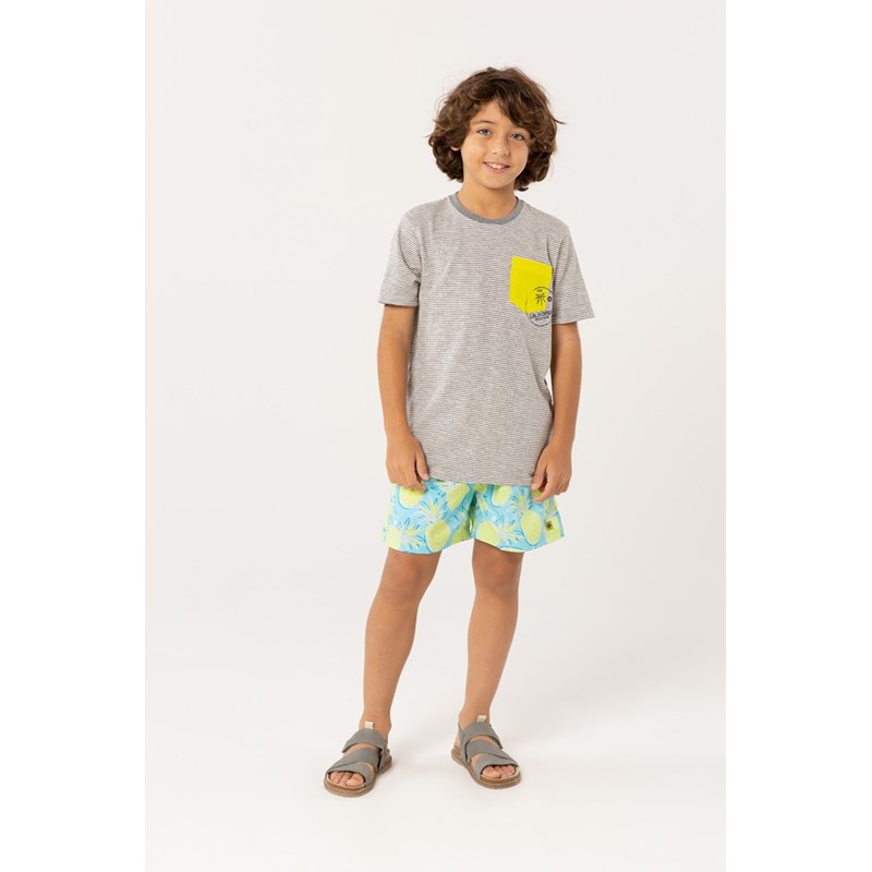 T-Shirt Infantil Masculina Malha Listrada Preto
