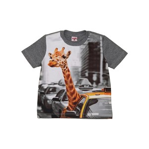 T shirt infantil masculina manga curta estampa girafinha no taxi GRAFITE