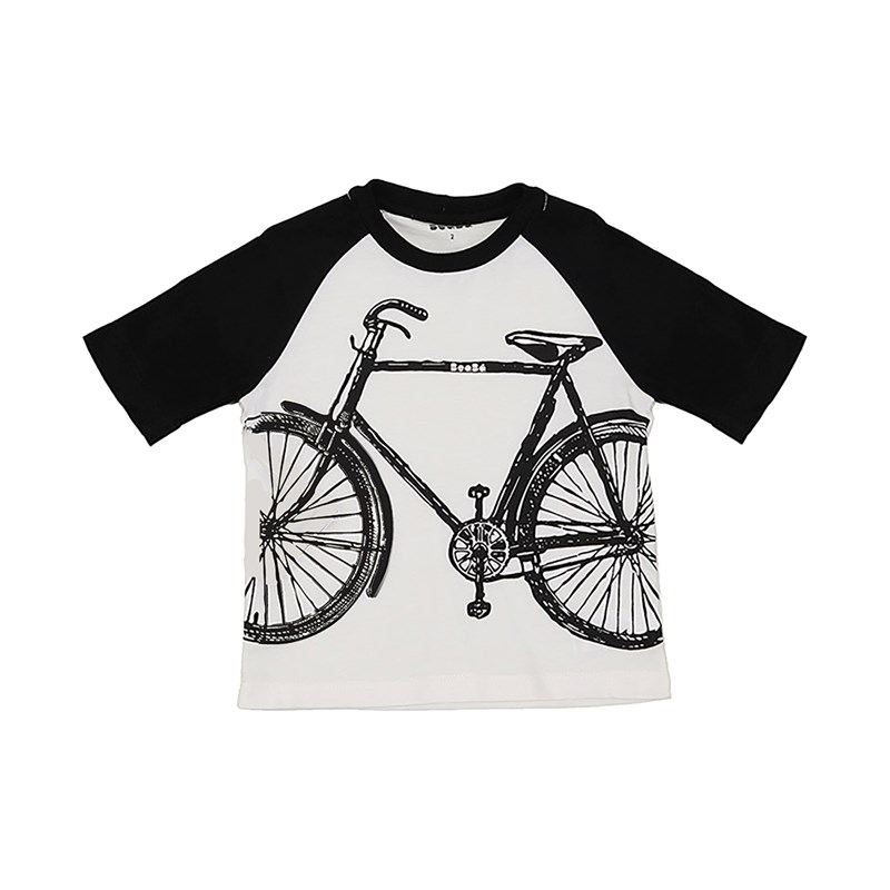 T-shirt infantil masculina manga raglan curta com estampa de bike CRU