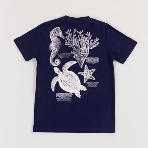 T-Shirt Infantil Masculina Silk Nas Costas Fundo Do Mar Marinho