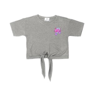 T shirt manga curta teenn em malha com amarraçao frontal e detalhe bordado CINZA CLARO
