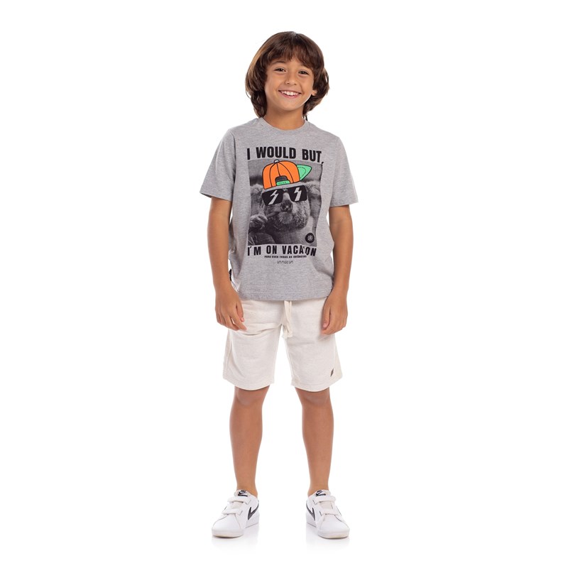 T-Shirt Sustentável Masculina Infantil Estampada Mescla Escuro