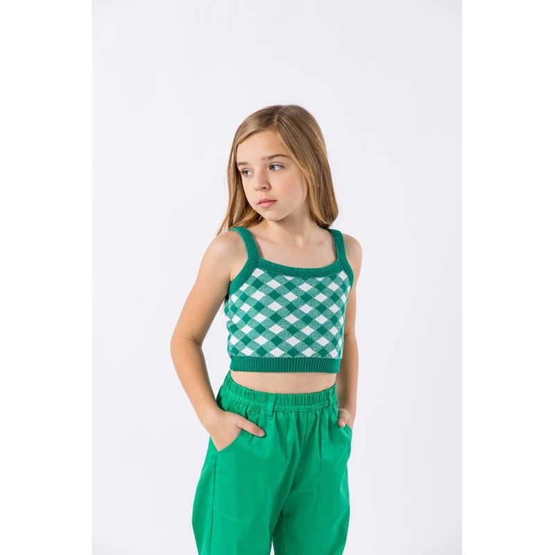 Top infantil feminino em tricô jacquard Verde Bandeira