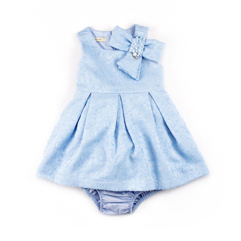 Vestido / Calcinha Infantil / Baby Em Jacquard Com Forro De Organza Engomada - 1+1 Azul Claro