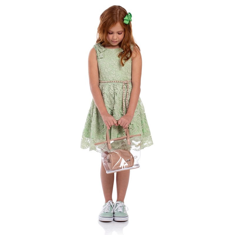 Vestido Infantil Alças De Laço E Conto De Cadarço Com Ponteiras Verde
