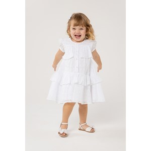 Vestido Infantil Baby De Lese Recorte E Babados Franzido Botões Frontal Branco