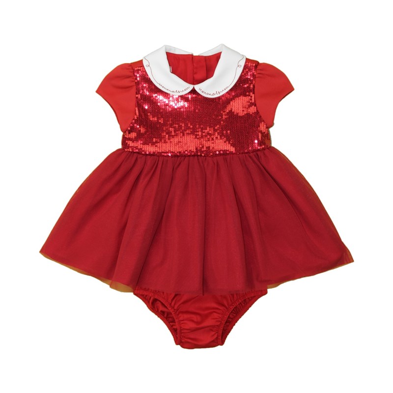 Vestido Infantil / Baby Em Neoprene Importado Com Malha Paetê - Um Mais Um Vermelho