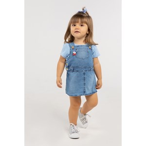 Vestido Infantil Baby Jeans De Alça Bolso Frontal Botões E Passante AZUL JEANS