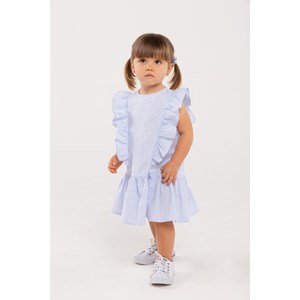 Vestido Infantil Baby Xadrez Babados Franzidos Nos Recortes Azul Claro