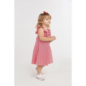 Vestido Infantil Baby Xadrez De Alcinha Com Recortes E Botões Vermelho