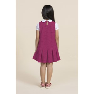 Vestido infantil com gola de camisa e manga curta Pink