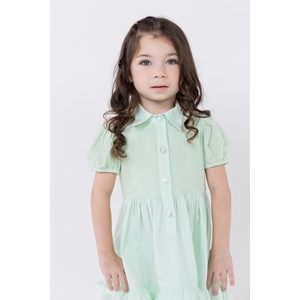 Vestido infantil com mix de tricoline e laise Verde Claro