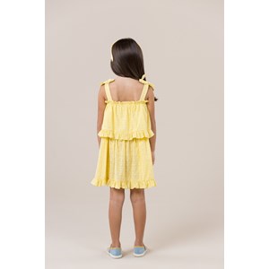 Vestido infantil curto de laise com detalhe de babado Amarelo Claro